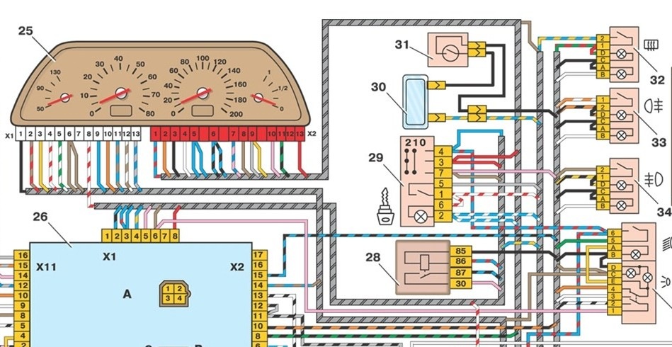 Схема освещения панели приборов ваз 2114