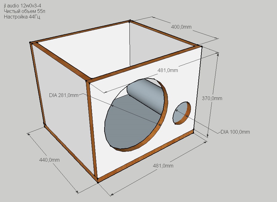 Закрытый короб под 12 сабвуфер чертеж