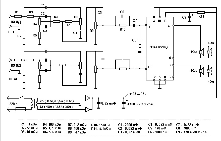 Tda7250 схема усилителя