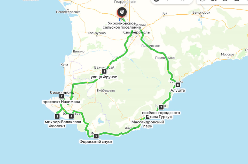 Карта достопримечательностей крыма на машине