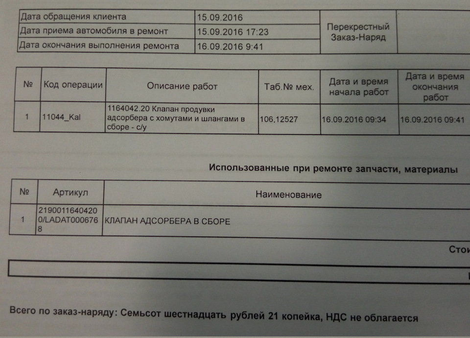 Замена клапана адсорбера — Lada Гранта, 1,6 л, 2016 года | визит на ...