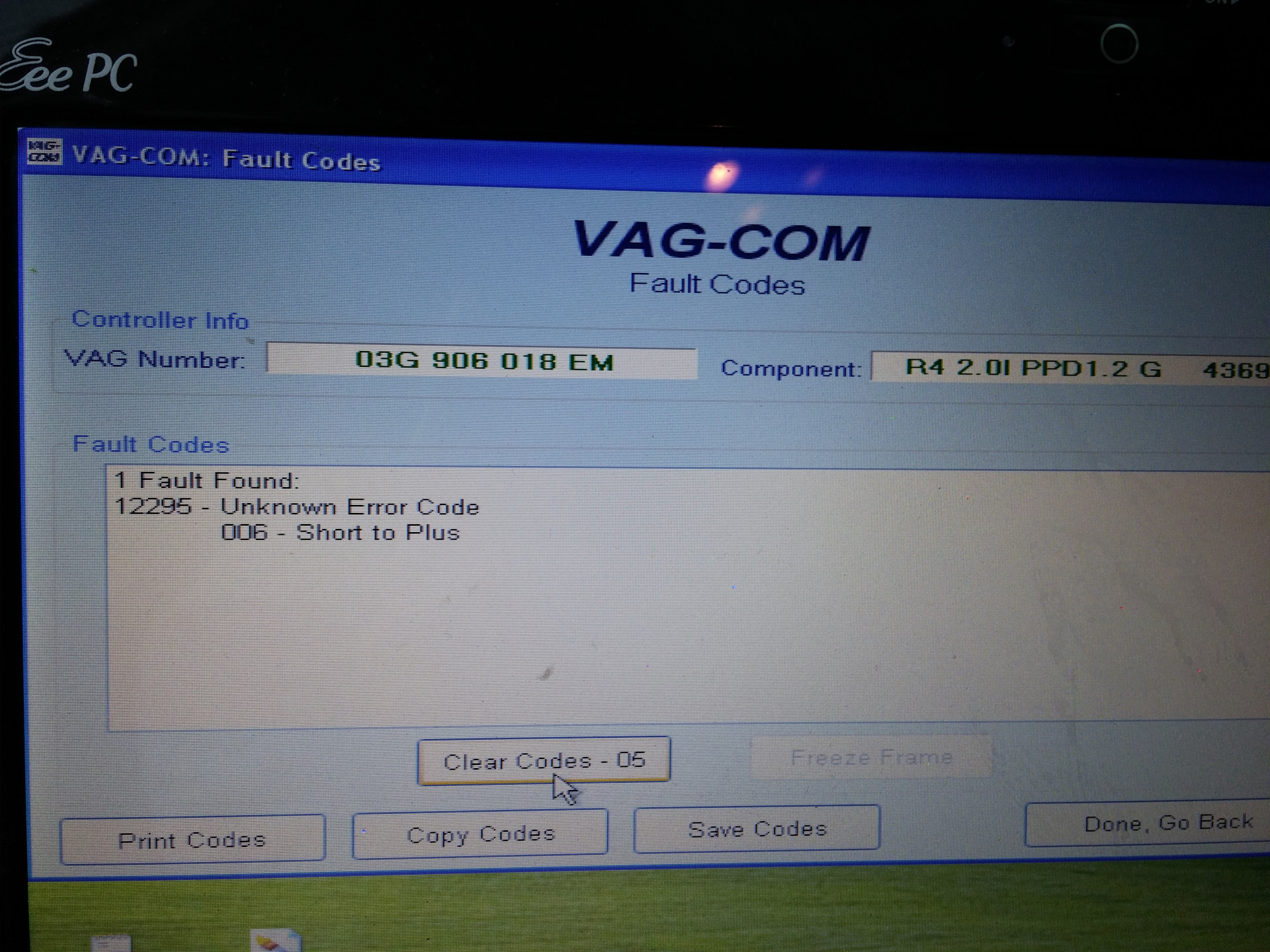 Vag fault code