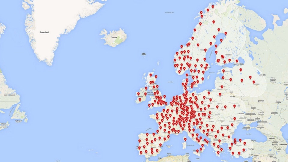 Карта электрозаправок в европе