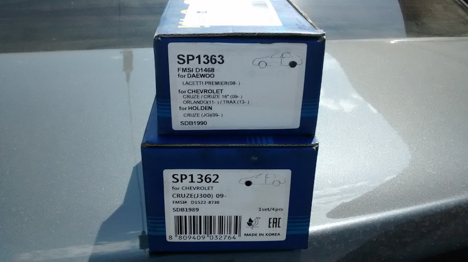 Тормозные колодки Sangsin SP1362 & SP1363 — Chevrolet Cruze (1G), 1,6 л ...