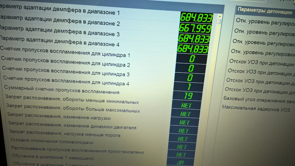 Параметр адаптации демпфера в диапазоне 1 приора