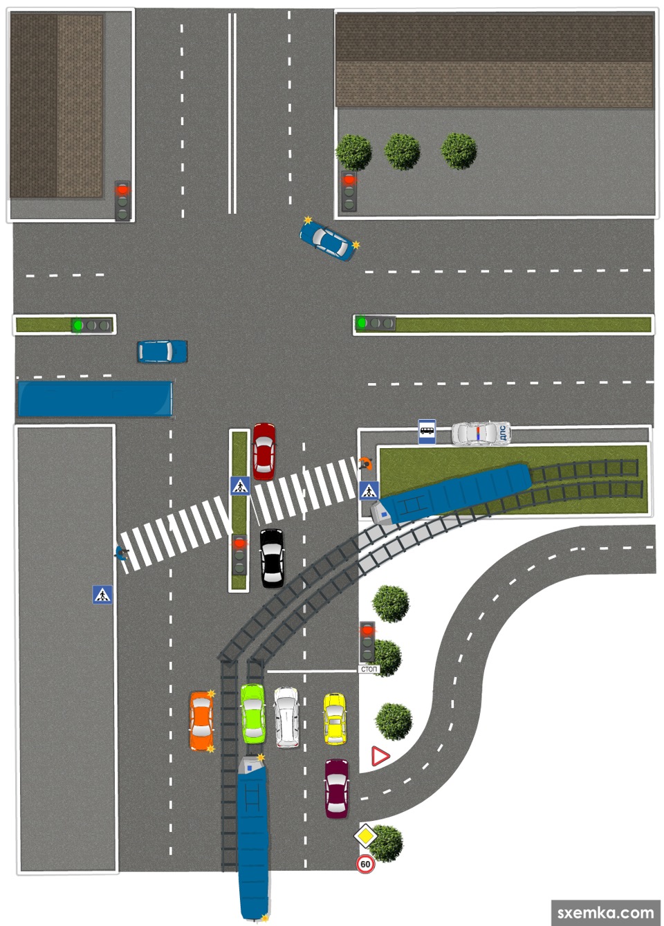 Перекресток до скольки. Перекресток ПДД. Сложный перекресток ПДД. Схемы сложных перекрестков. Регулируемый перекресток ПДД.