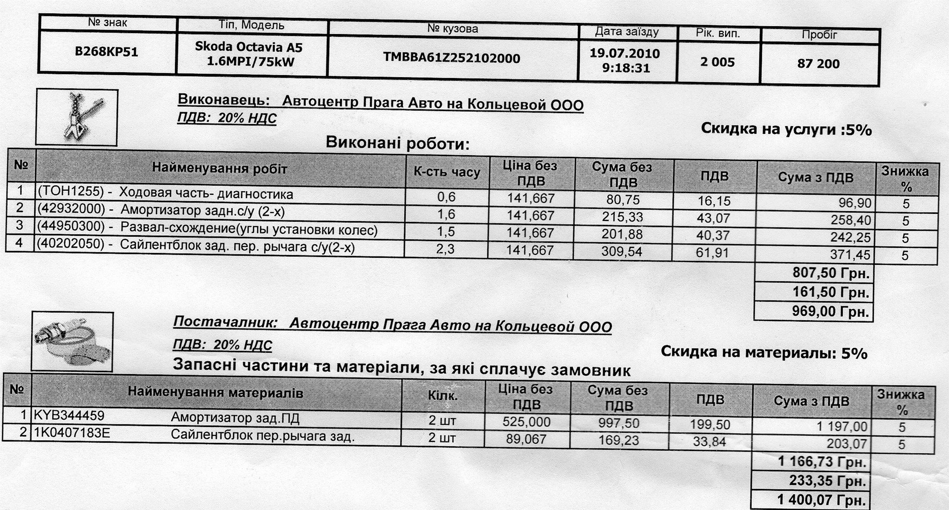 Замена задних амортизаторов — Skoda Octavia A5 Mk2, 1,6 л, 2005 года ...