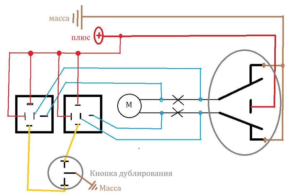 Схема подключения стеклоподъемников через реле