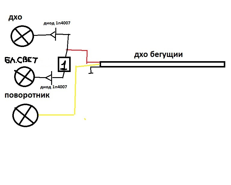 Почему горят дхо. Схема подключения ходовых огней с функцией поворота. Схема подключения ДХО В поворотники 2 в 1. Схема подключения DRL В поворотники. Схема соединения ДХО С поворотниками.