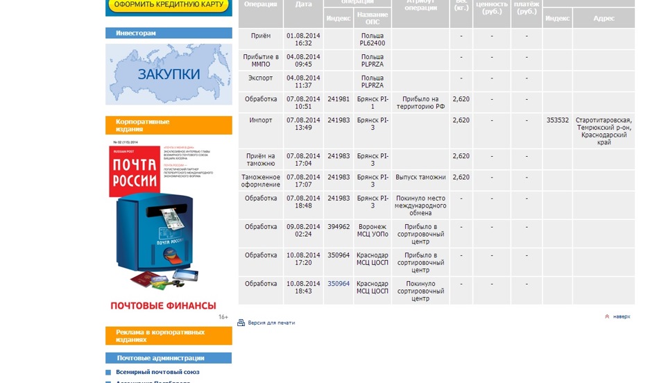 Почта 350964. Почта 350964
