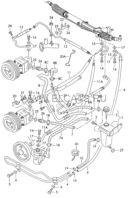 Замена жидкости гидроусилителя руля — Audi A4 (B5), 1,6 л, 1997 года ...