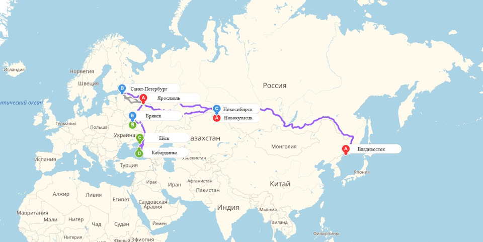 Владивосток новокузнецк на машине карта