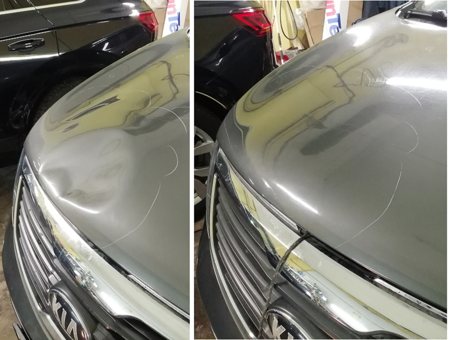 Киа Спортаж. Ремонт вмятины на капоте без покраски. — Bezpokras на DRIVE2