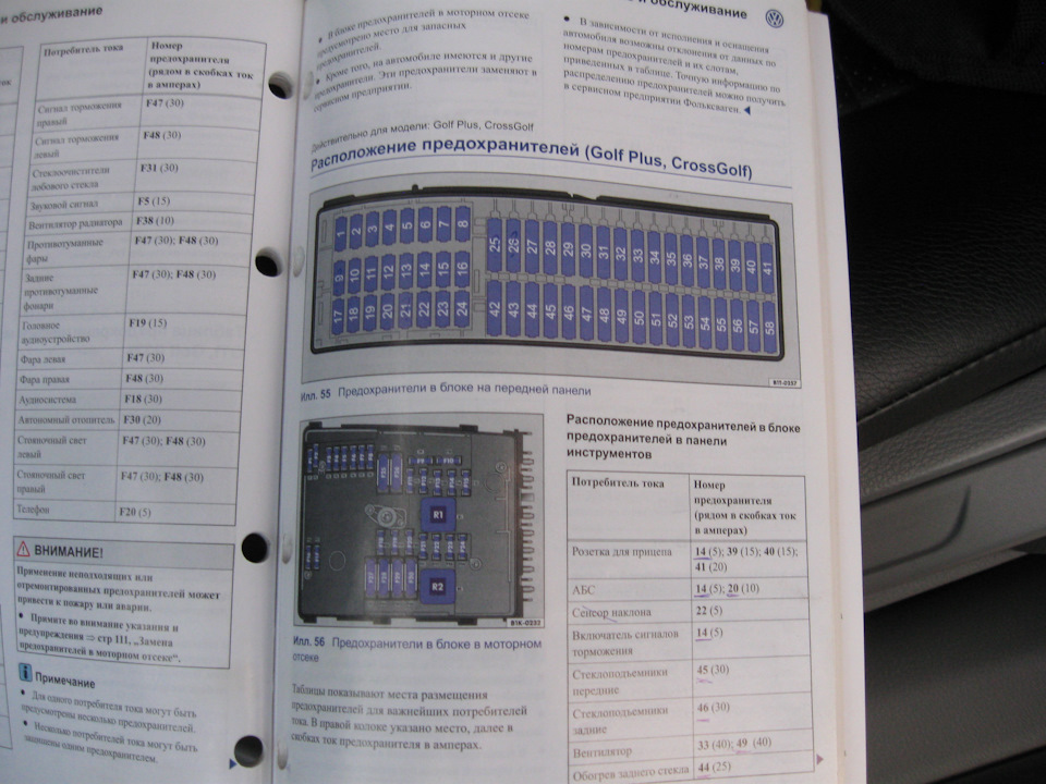 Гольф плюс предохранители схема