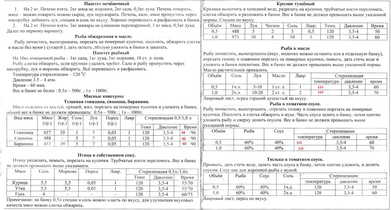 При каком давлении готовить рыбные консервы