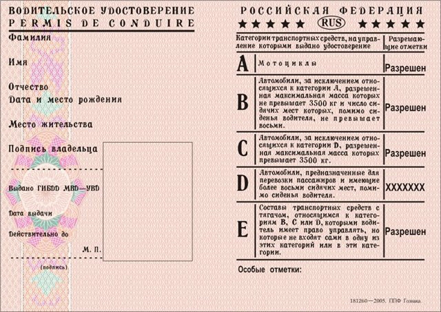 Права на машину образец