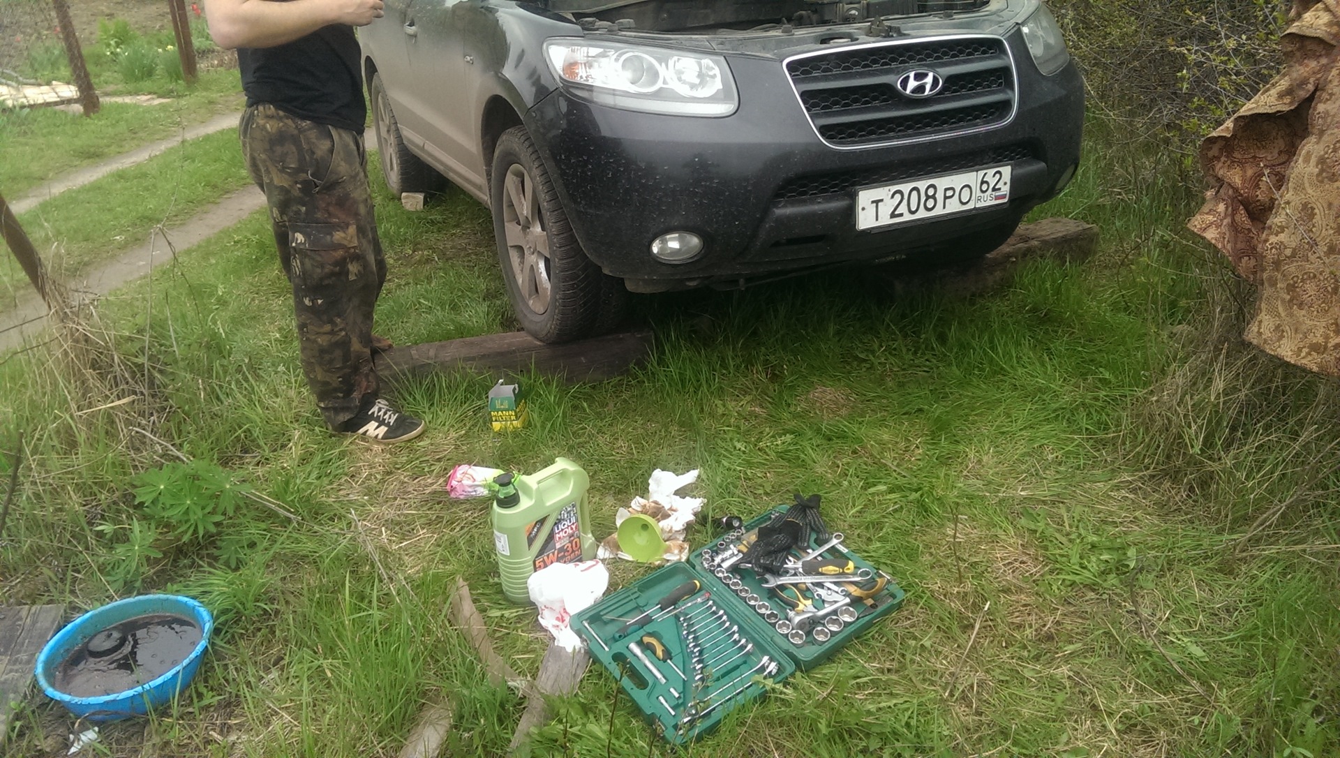 №7. Замена масла без ямы/подъемника. — Hyundai Santa Fe (2G), 2,7 л ...