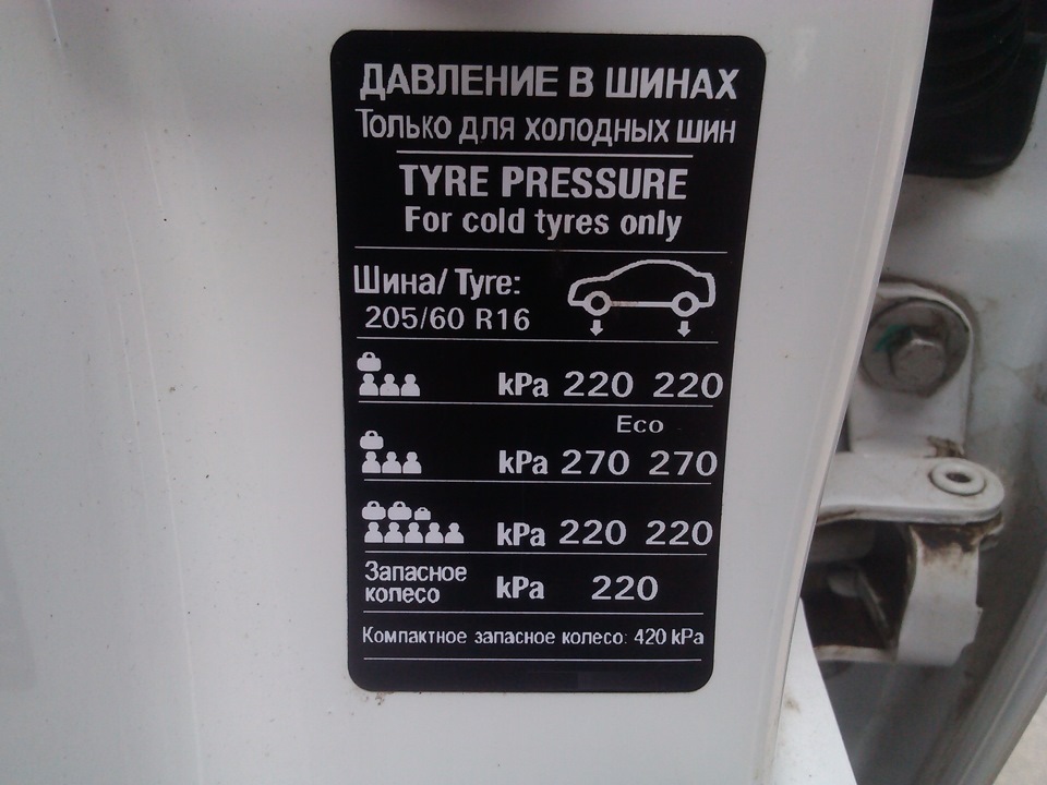 какое давление должно быть в шинах легкового автомобиля 16 радиус летом шевроле круз