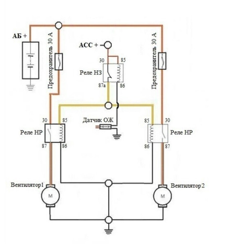 Схема включения вентилятора охлаждения тойота