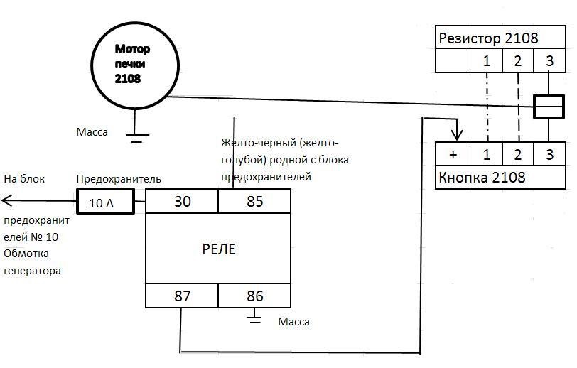 Схема подключения печки ваз 2108