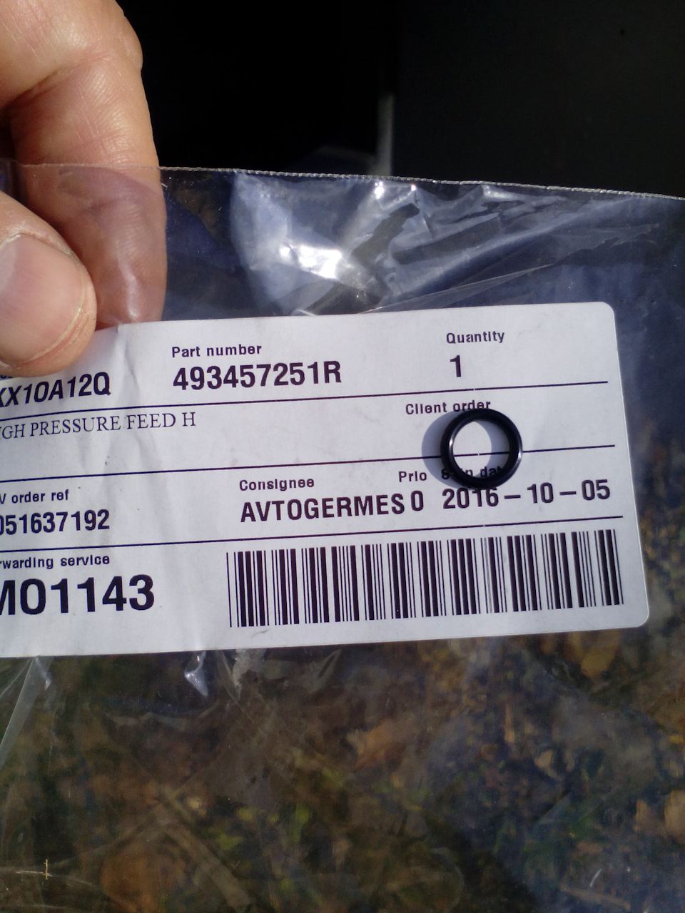 Уплотнительное кольцо — Renault Duster (1G). Запчасти на фото: 493457251R