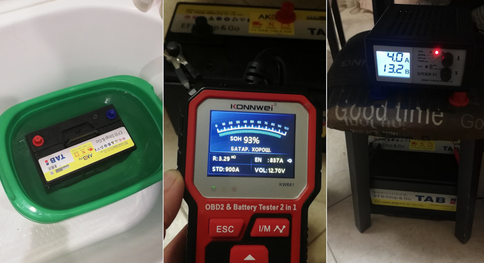 Снимаем, отогреваем и отмываем. Делаем замер ДО и ставим на стационарный заряд ЗУ Бережок в автоматическом режиме. НОЗ 16,5В — KIA Sorento (2G)