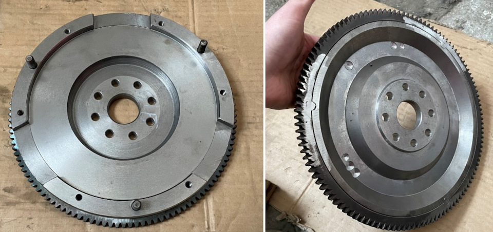 Пока переваривали колокол, я занимался сбором остальных запчастей. Изготовили маховик под BMW сцепление. У себя в городе переварил венец, запрессовал направляющие под корзину. После взял корзину с диском сцепления и в собранном виде отбалансировал маховик. Болты под корзину подошли те же, что держали корзину на маховике от 3s-gte. — Toyota Altezza