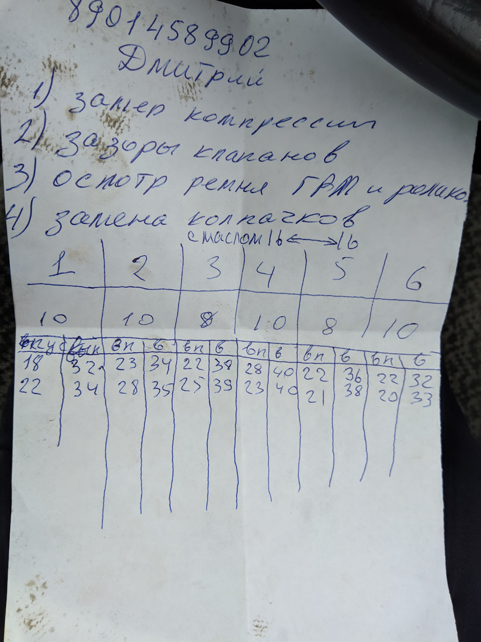 вот его замер компресии — Toyota Mark II (100). Запчасти на фото: 284022, 0352335