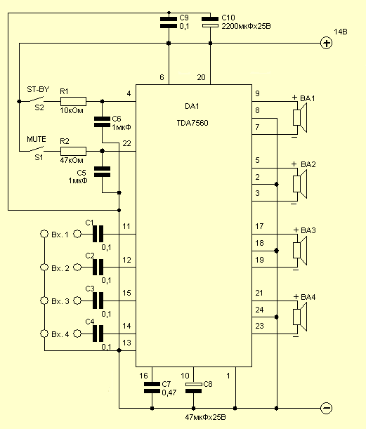 Tda7560 схема усилителя