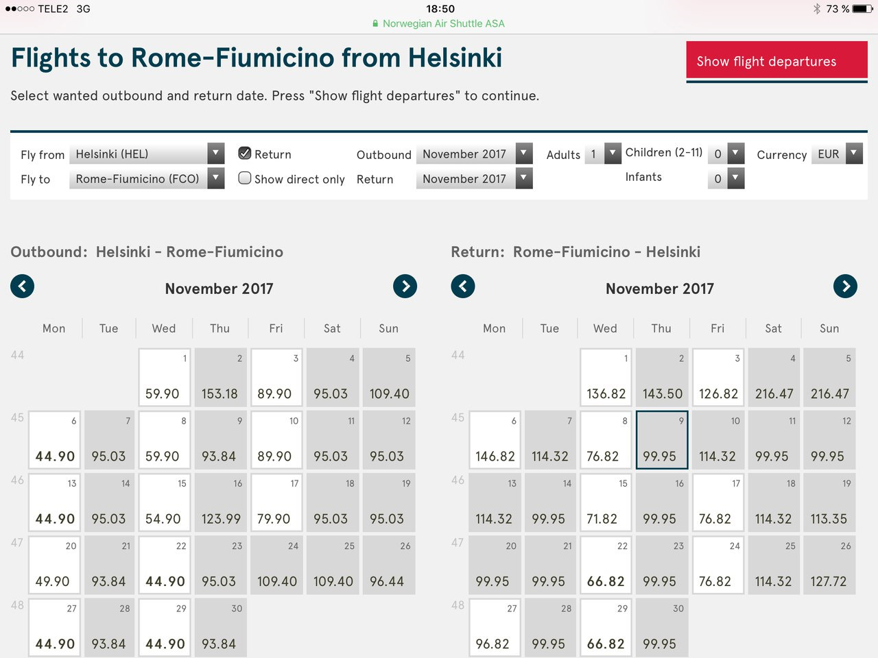 Flight to rome