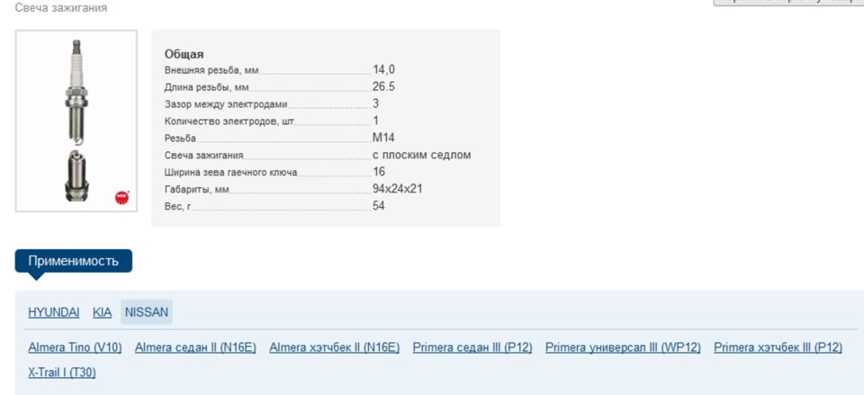 Какие свечи ниссан примера п11