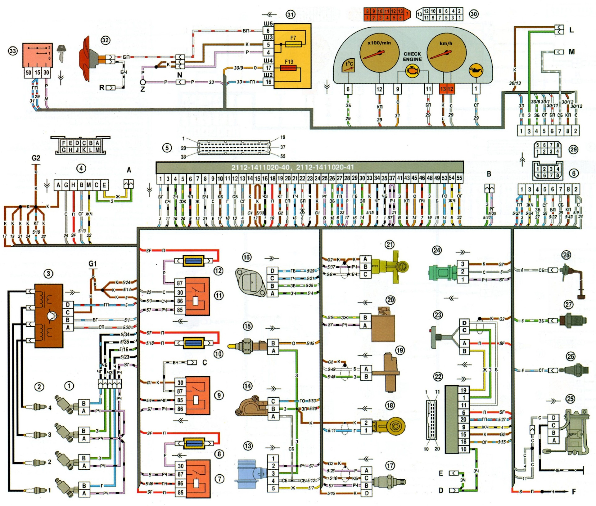 Схема датчиков ваз 2114
