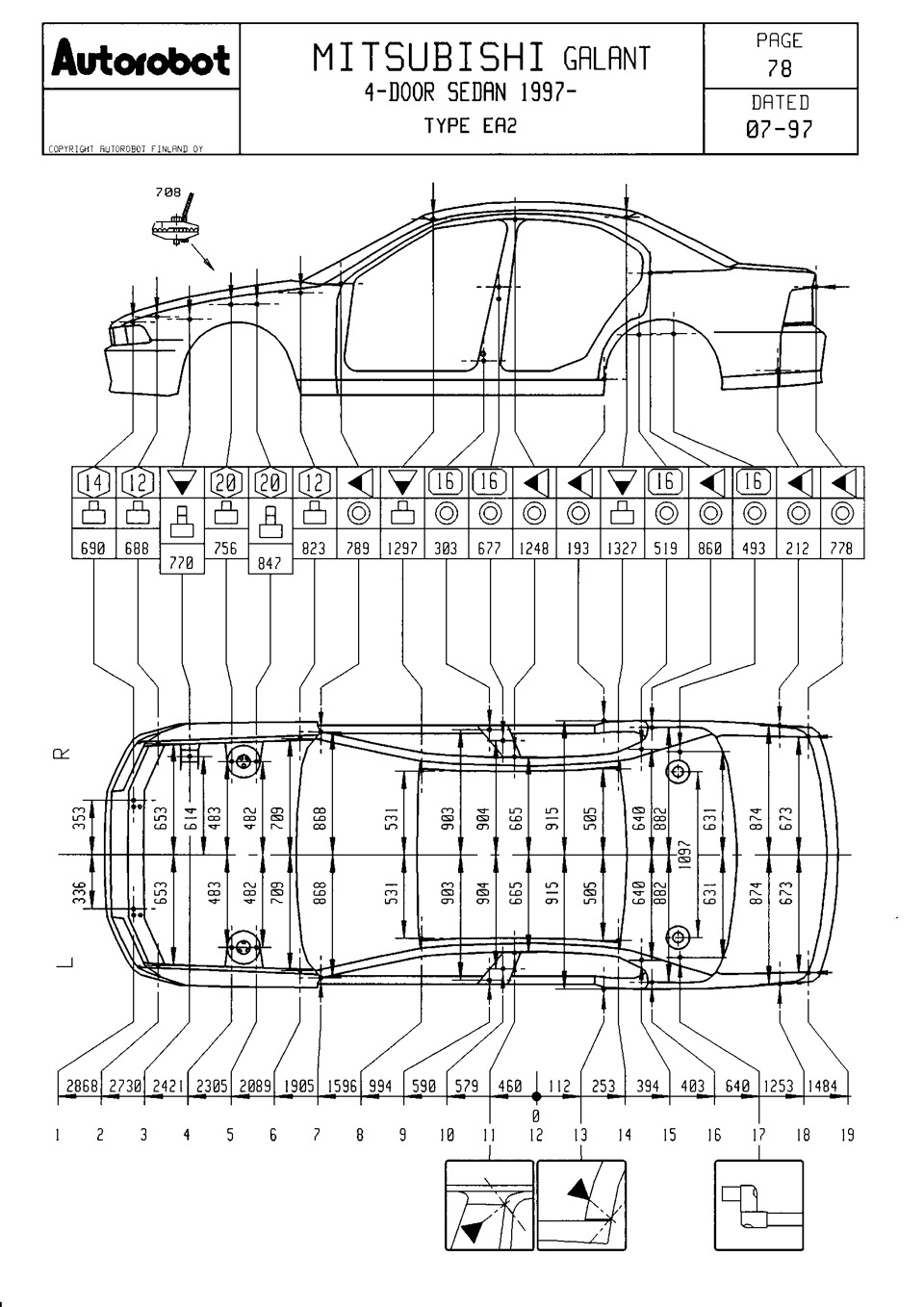 Геометрические размеры кузова Mitsubishi Galant 8 — Mitsubishi Galant (8G),  2 л, 2000 года | кузовной ремонт | DRIVE2