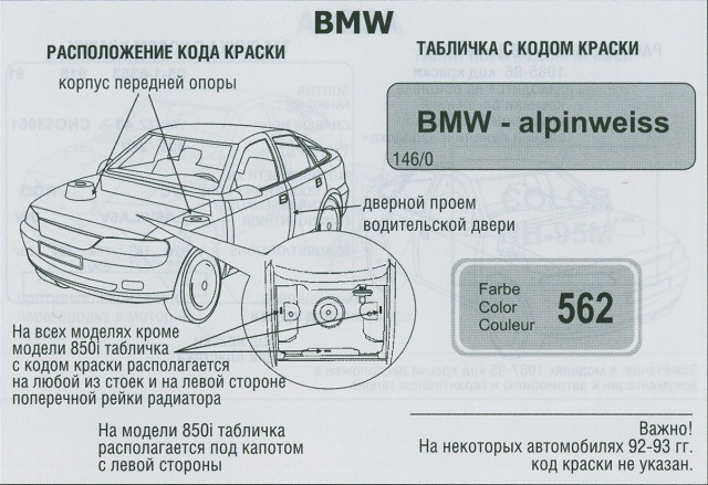 Где находится номер краски Все оттенки красок когда либо наносимых на BMW + артикулы - BMW 5 series (E34), 