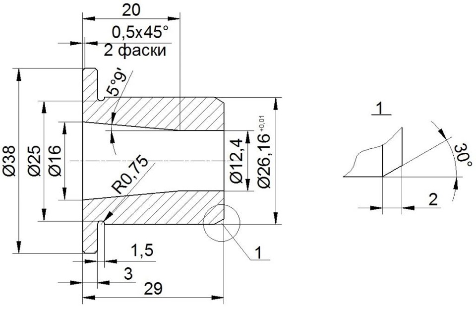 Втулка в разрезе чертеж