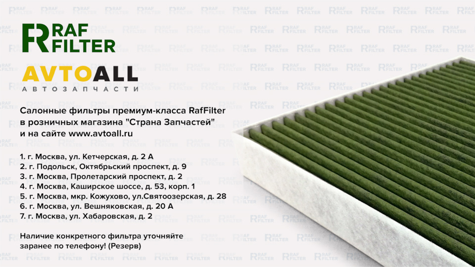 Салонные фильтры RafFilter в розничных магазина "Страна Запчастей" и на ...