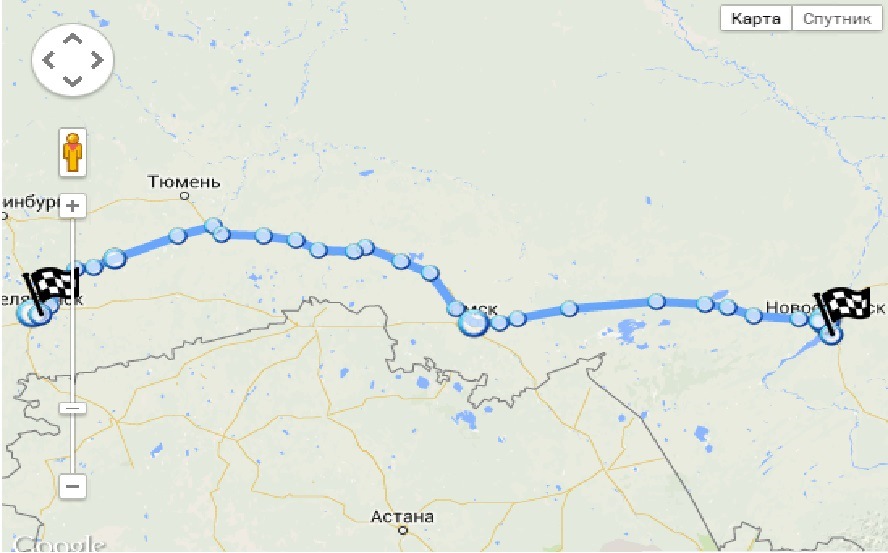 Автодорога Омск Курган на карте.