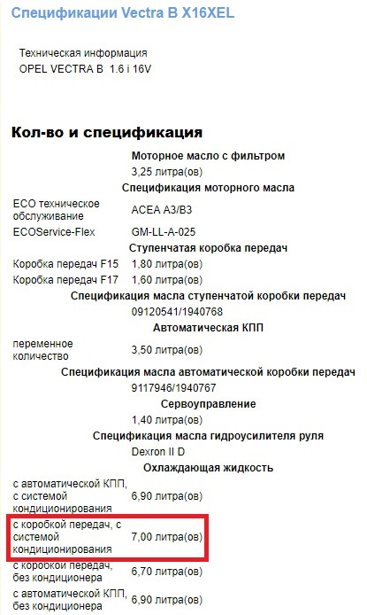 Сколько заливать антифриза в опель вектра в