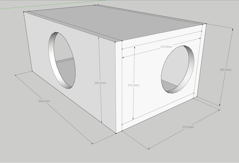 Короб под 10 сабвуфер на трубе чертеж