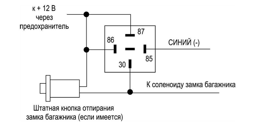 Электрический замок отпирания багажника STARLINE L-1. KGB FX-7 схема. Выход отпирания багажника -300ма. Сигнализация КГБ ех-7.