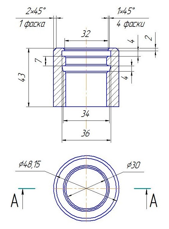 Чертеж втулки с резьбой