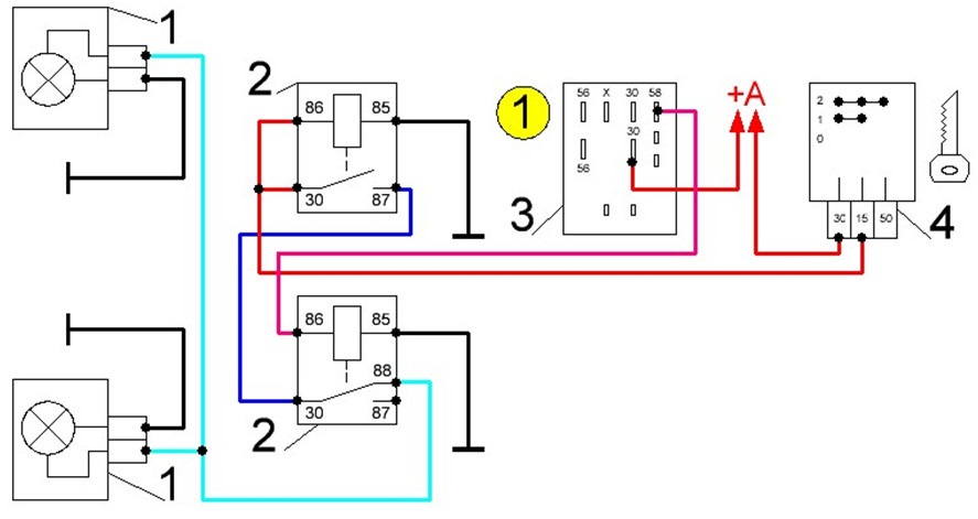 Схема включения фар гольф 2