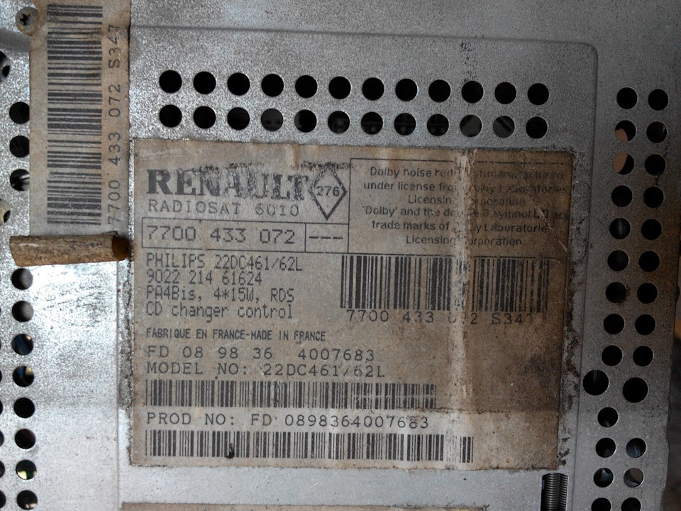 как раскодировать магнитолу? — Renault Megane Scenic, 1,9 л, 1998 года ...