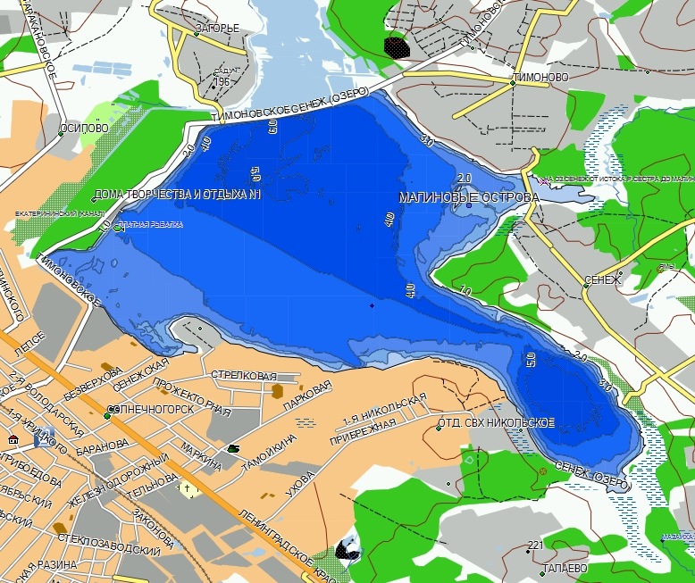 Карта глубин озера сенеж московской области