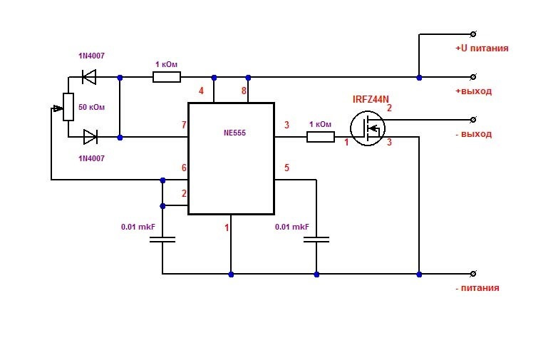 Шим регулятор на 555 схема