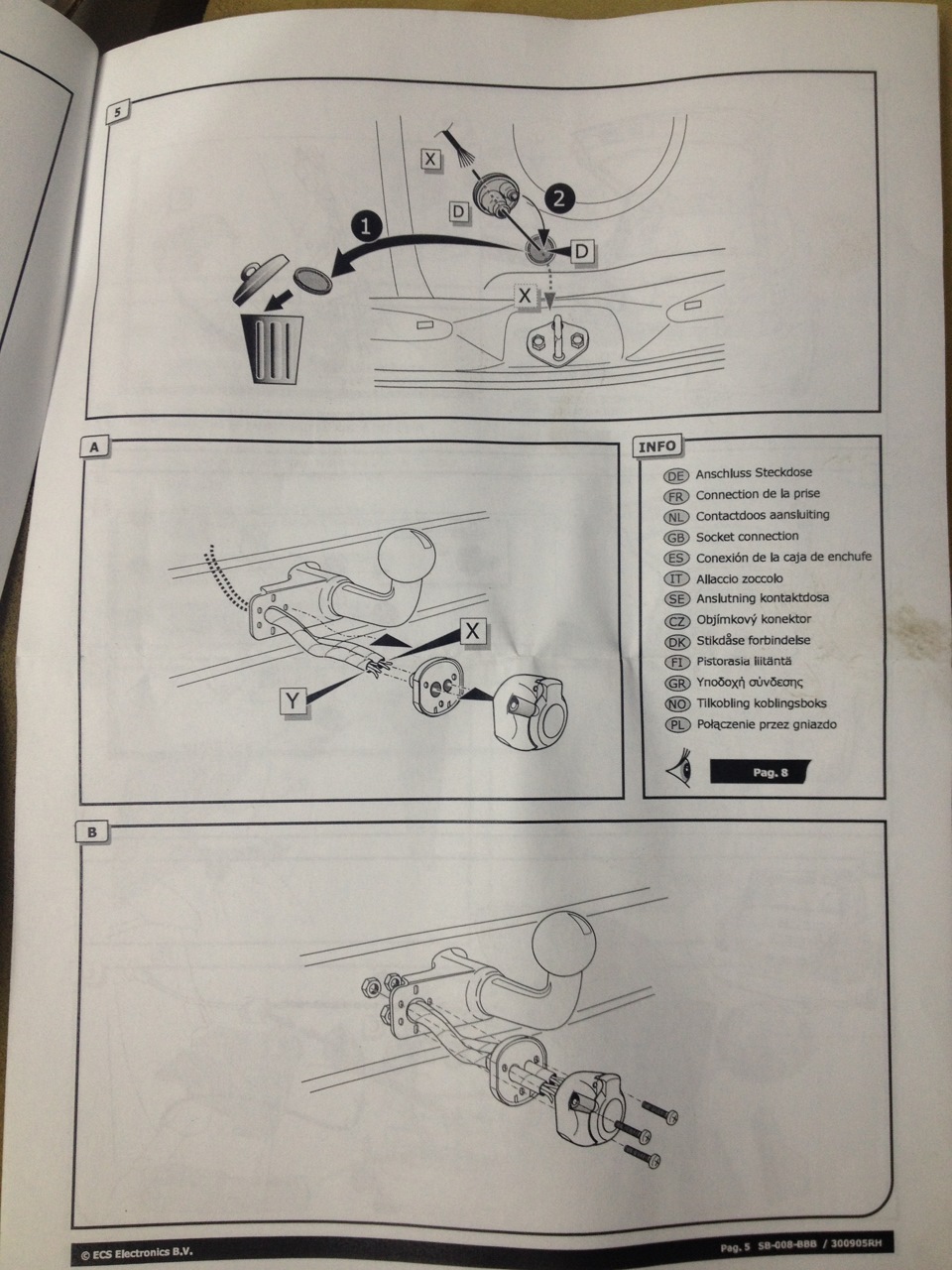 Вот схема по установке розетки — Subaru Outback (BP). Запчасти на фото: STECKDOSE, SB008
