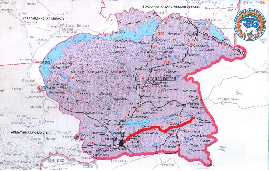 Карта алматинской области с городами и поселками подробная