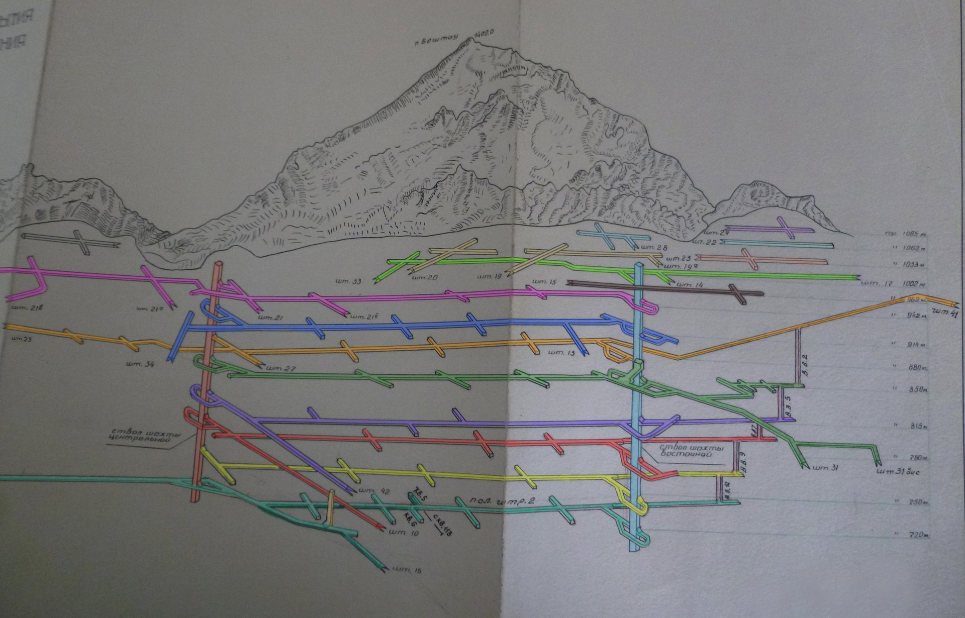 Шахтная карта. Схема шахт горы Бештау. Штольни Бештау карта. Схема штолен горы Бештау. Расположение штолен Бештау.