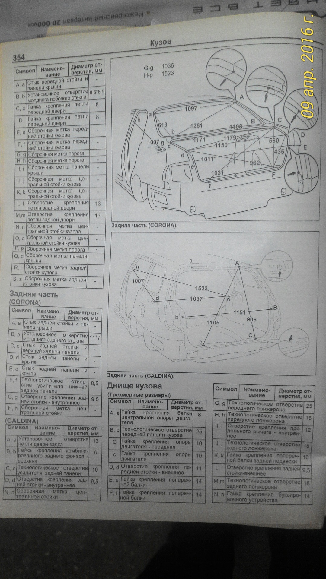 toyota corona premio e-st210 контрольные размеры кузова