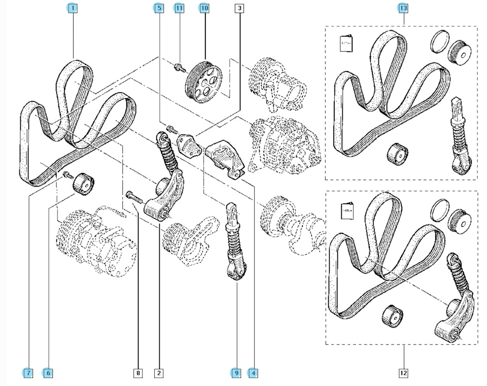Схема ремня генератора рено логан 1.6